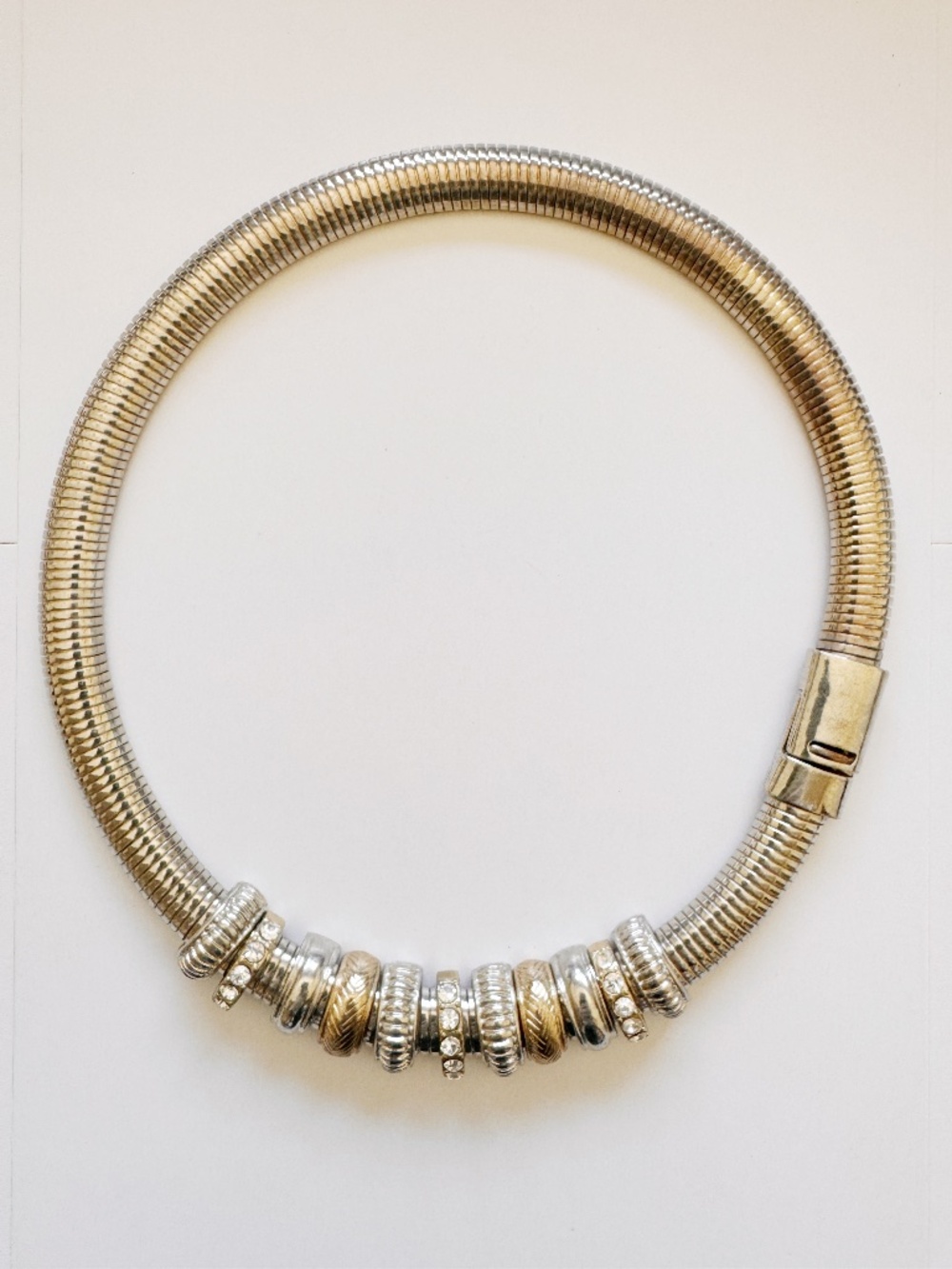 Chunky Snake Chain Necklace Gold Silver Tone Rhinestone Statement Choker